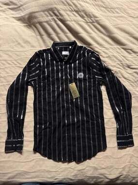 Rare Vintage Versace Men's Vertical Striped Long Sleeve Button Down Shirt with M